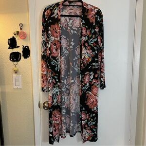 Torrid Long Cardigan Floral Long Sleeve Longline Split Sides Stretch Witchy M/L